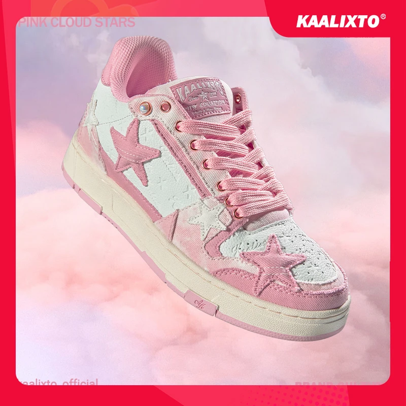 【经典款】Kaalixto粉色牛仔星星鞋板鞋国潮经典百搭情侣国潮