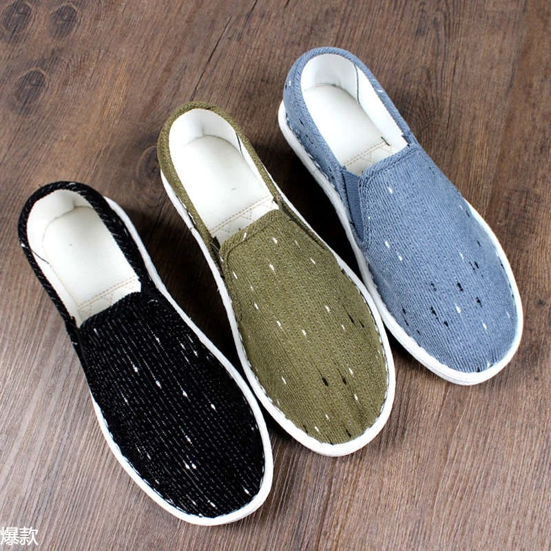 夏季新款高档老北京布鞋男款手工千层底灯芯绒透气软底一脚蹬防滑