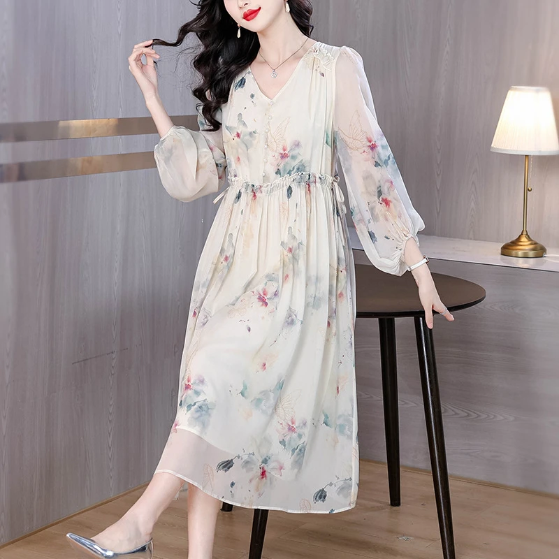 yys8625法式碎花V领收腰连衣裙女2025夏季新款名媛风减龄气质长裙