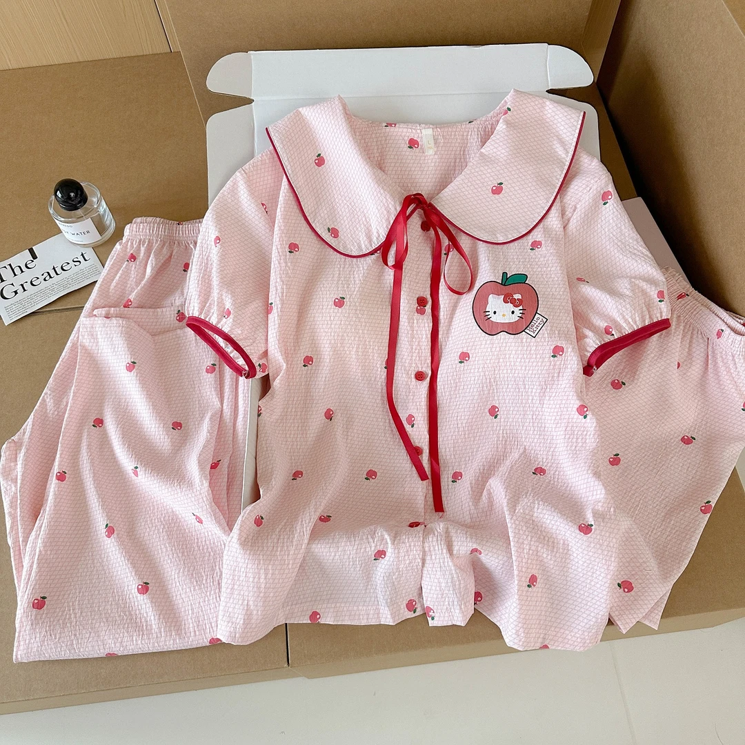 【短袖细纱棉】夏季睡衣春秋女爆款大码女款三件家居服可外穿套装