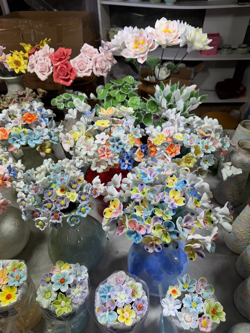 景德镇陶瓷花花手捏永生花真花可diy作新娘手捧花送师生礼物