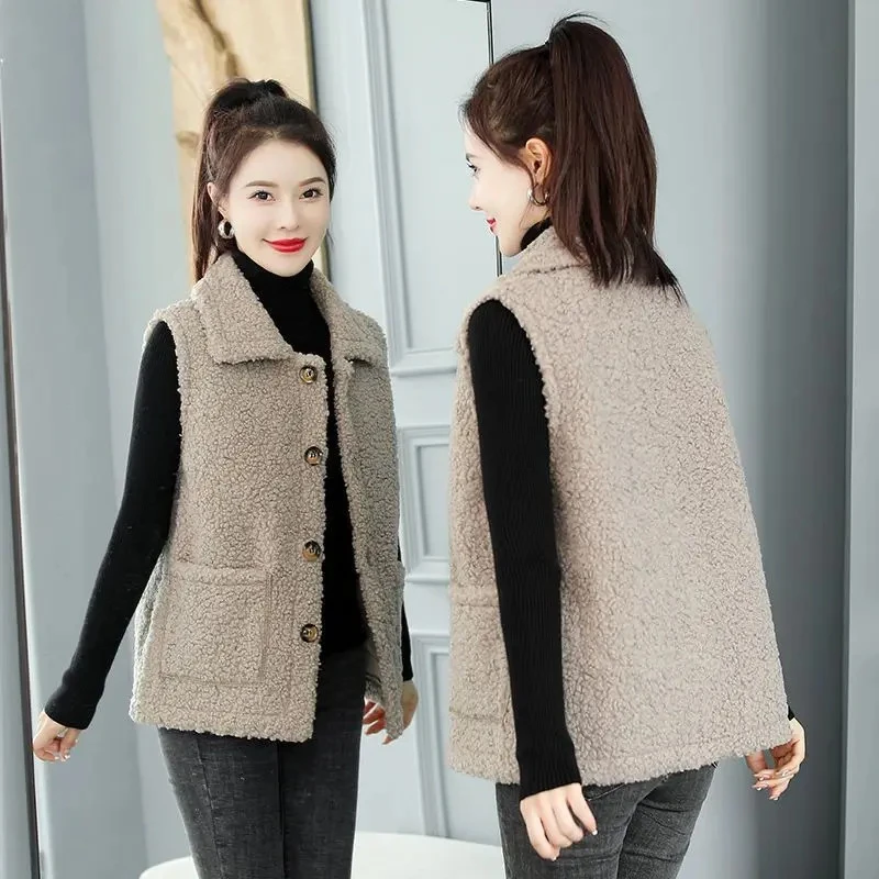 B176秋冬新款韩版百搭颗粒绒羊羔毛马甲皮毛一体马夹外穿坎肩背心