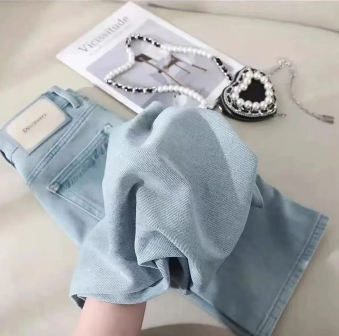 【运费险+现货】云水蓝清新百搭显高显瘦窄版阔腿牛仔女裤