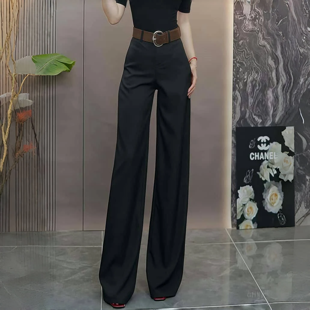 【送腰带】高级感黑色西装裤2025秋季新款高腰显瘦垂感休闲阔腿裤