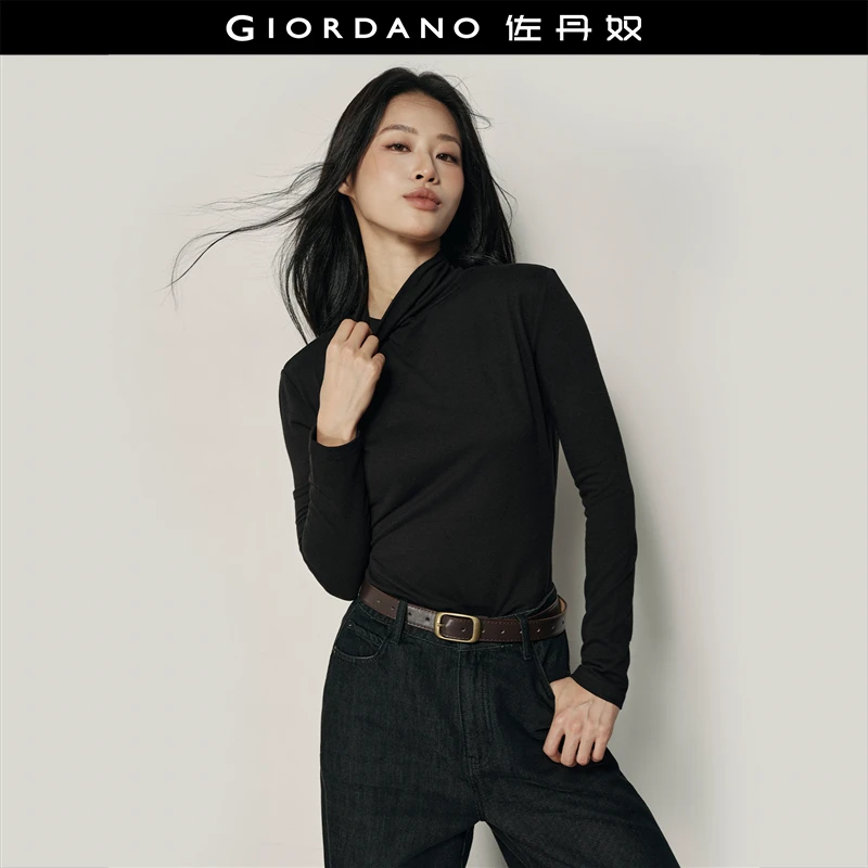 【韩国同款】佐丹奴女装秋冬纯色高领保暖针织长袖T恤 05324916