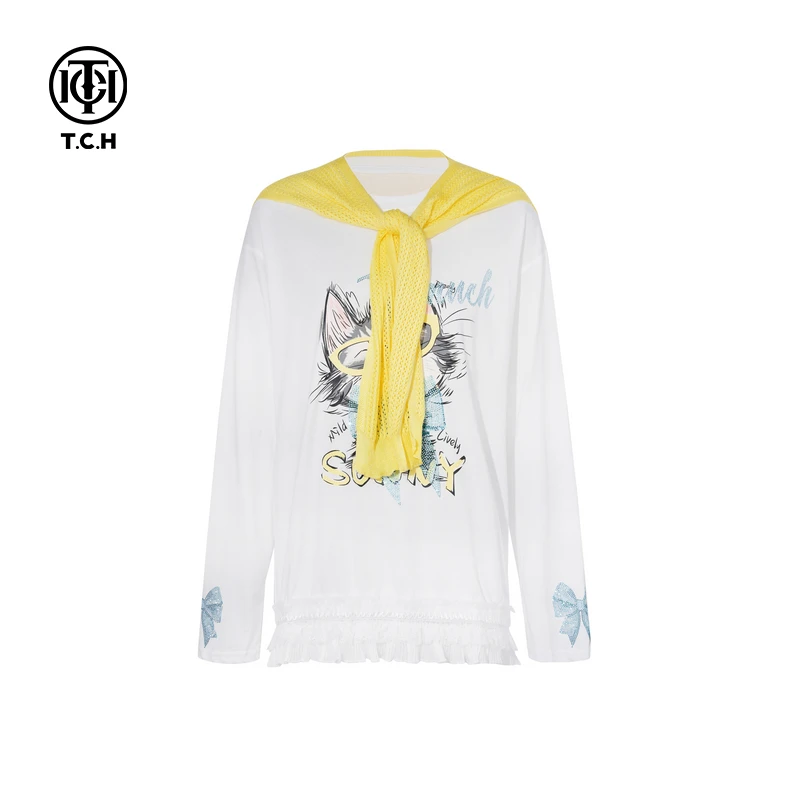 TCH私服新款烫钻工艺时尚休闲百搭长袖T恤女T75A08E5023轻奢tch