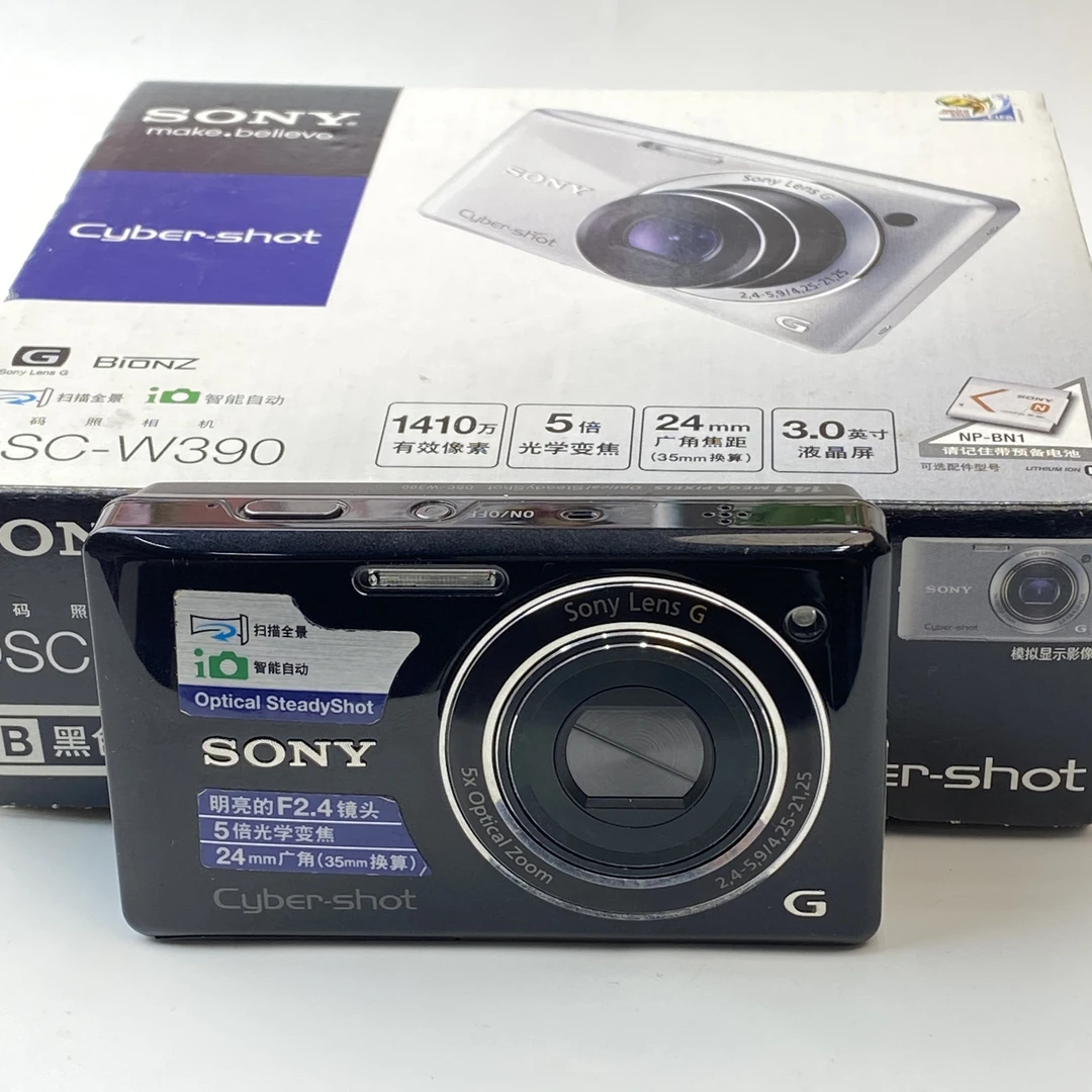 95新 Sony/索尼 w390原盒黑色1410w像素5x光变ccd数码相机