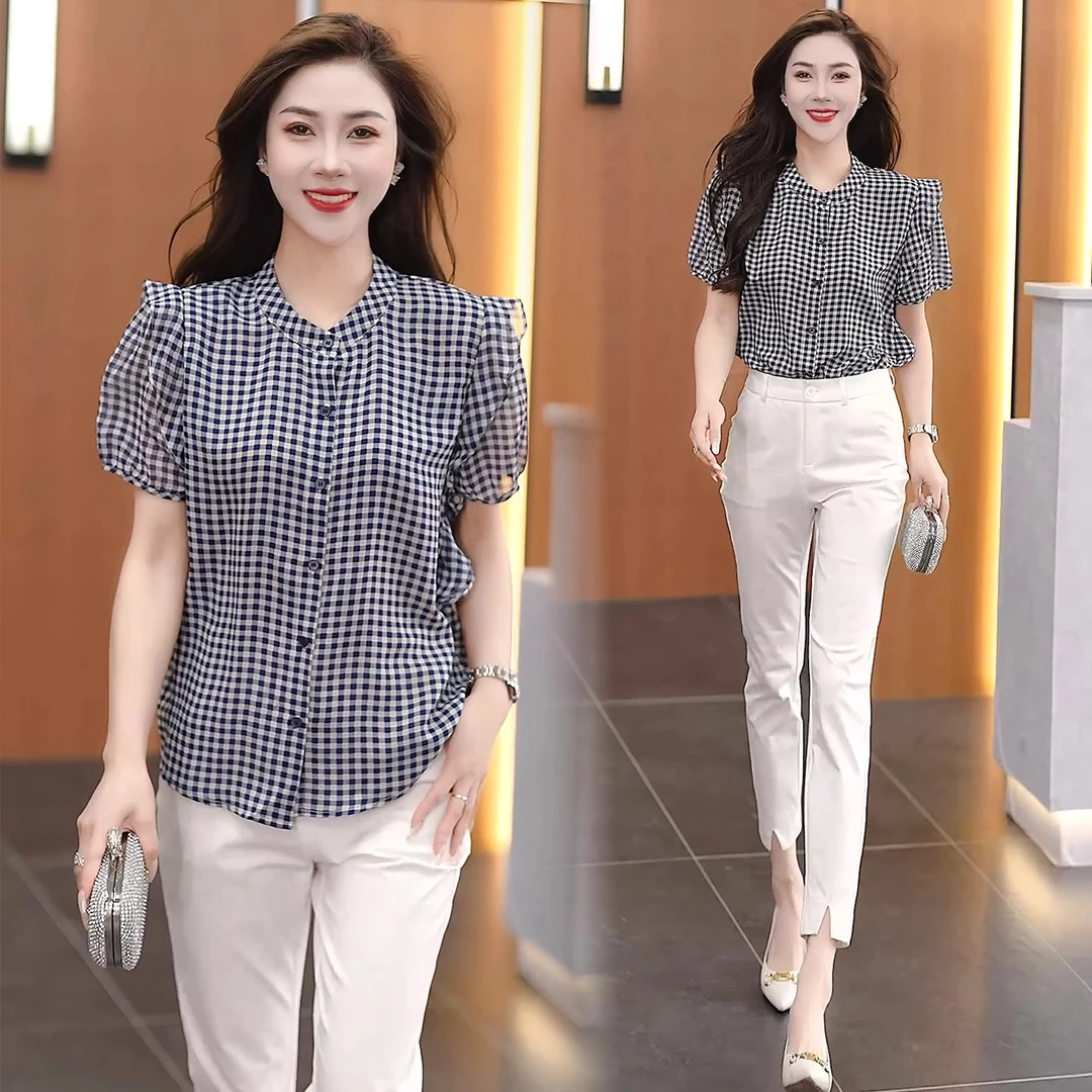 时尚休闲衬衫女2025夏季新款洋气减龄显瘦格子百搭小个子衬衫潮服