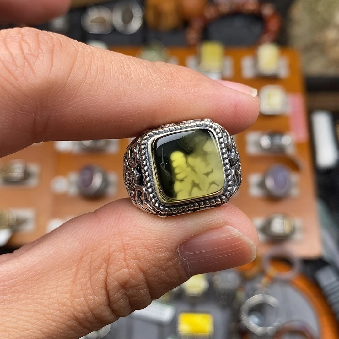 蜜蜡银S925镶嵌戒指