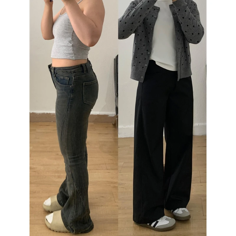 韩系黑色西装裤直筒阔腿休闲裤秋季大码宽松遮胯显瘦梨型身材长裤