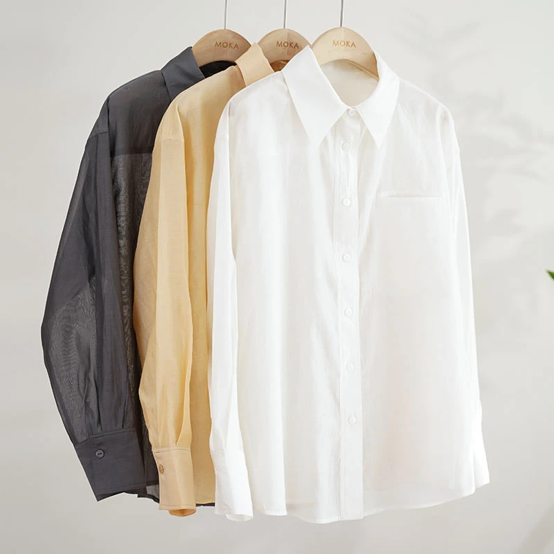 【零触感】丝棉长袖透气贝壳一粒扣女士衬衫（241990）2454