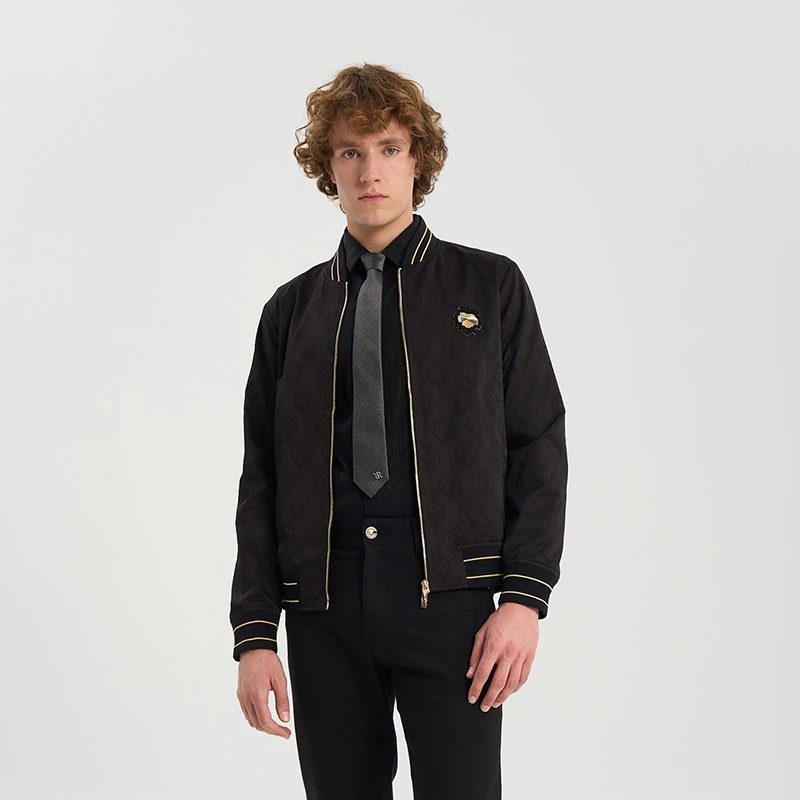 RARE威雅男装春夏新款菱形3D提花男士黑白两色棒球领休闲夹克外套