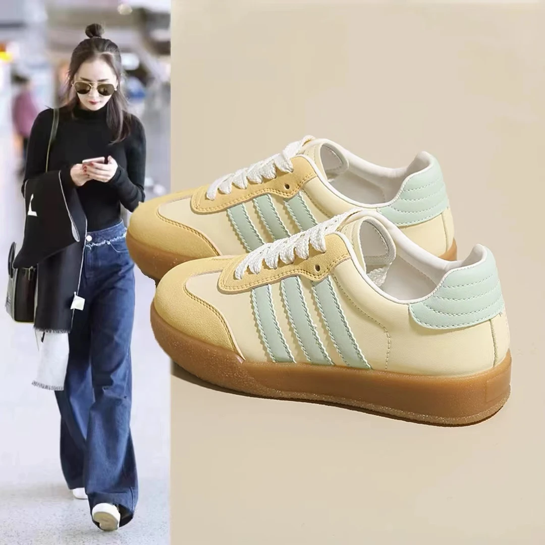 春季新款百搭透气拼色厚底复古休闲运动德训鞋Q606