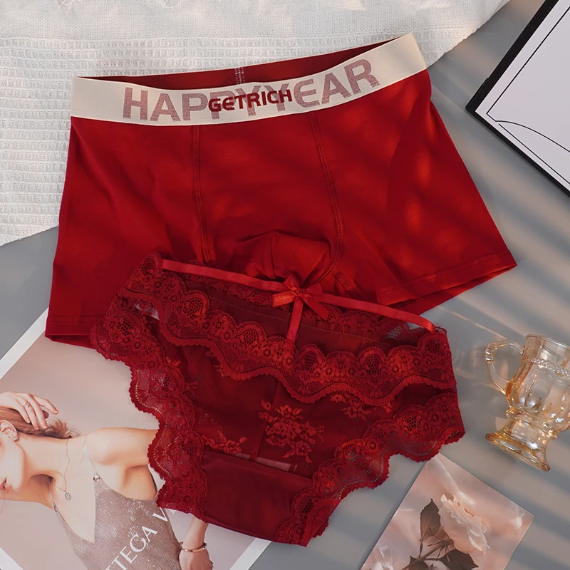 2条装情侣内裤红色结婚本命年一男一女性感蕾丝夫妻内衣蛇年套装