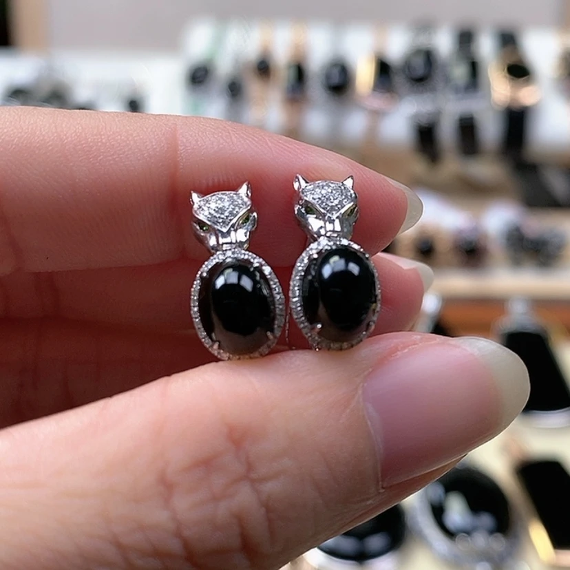 【闪购商品】翡翠耳饰18K金镶嵌?**狐豹子头