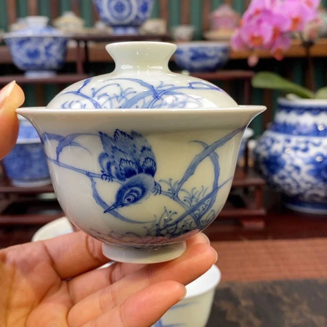 手工陶瓷单翠盖碗