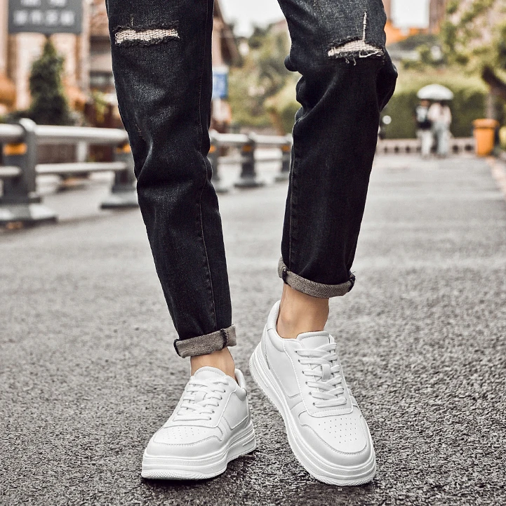 路易圣戈希男鞋夏季透气小白鞋厚底松糕鞋运动休闲板鞋隐形内增高