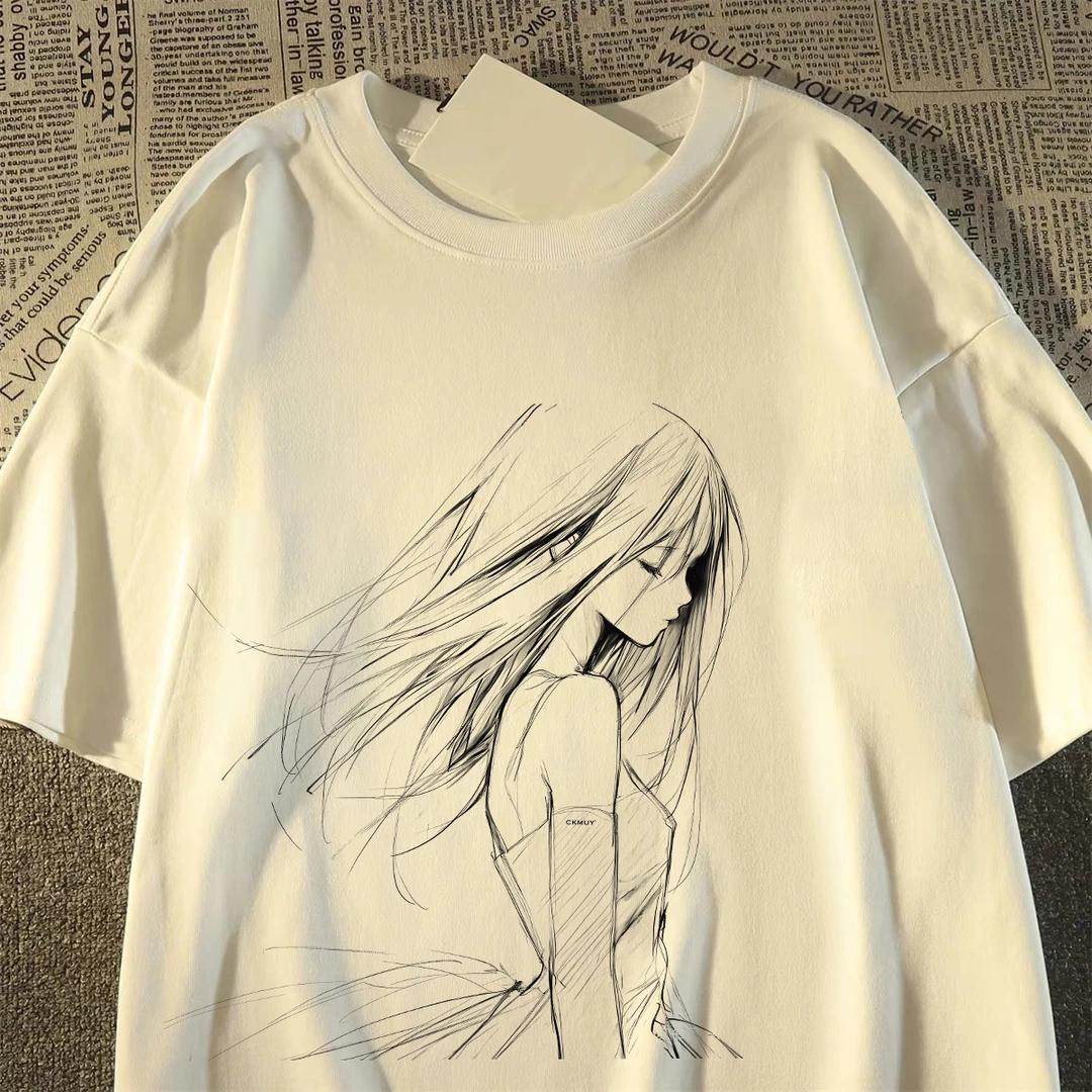 100%重磅纯棉短袖T恤男女同款时尚慵懒女孩夏宽松男装半袖上衣ZN1