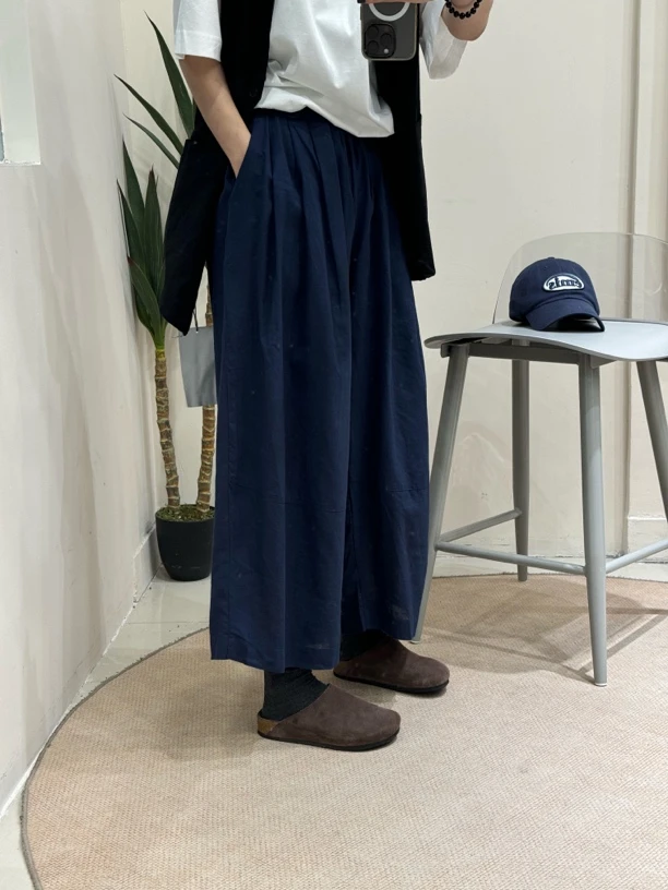 遇见·欧韩夏季大码女装黑蓝两色阔腿裤直筒大码显瘦百搭显高