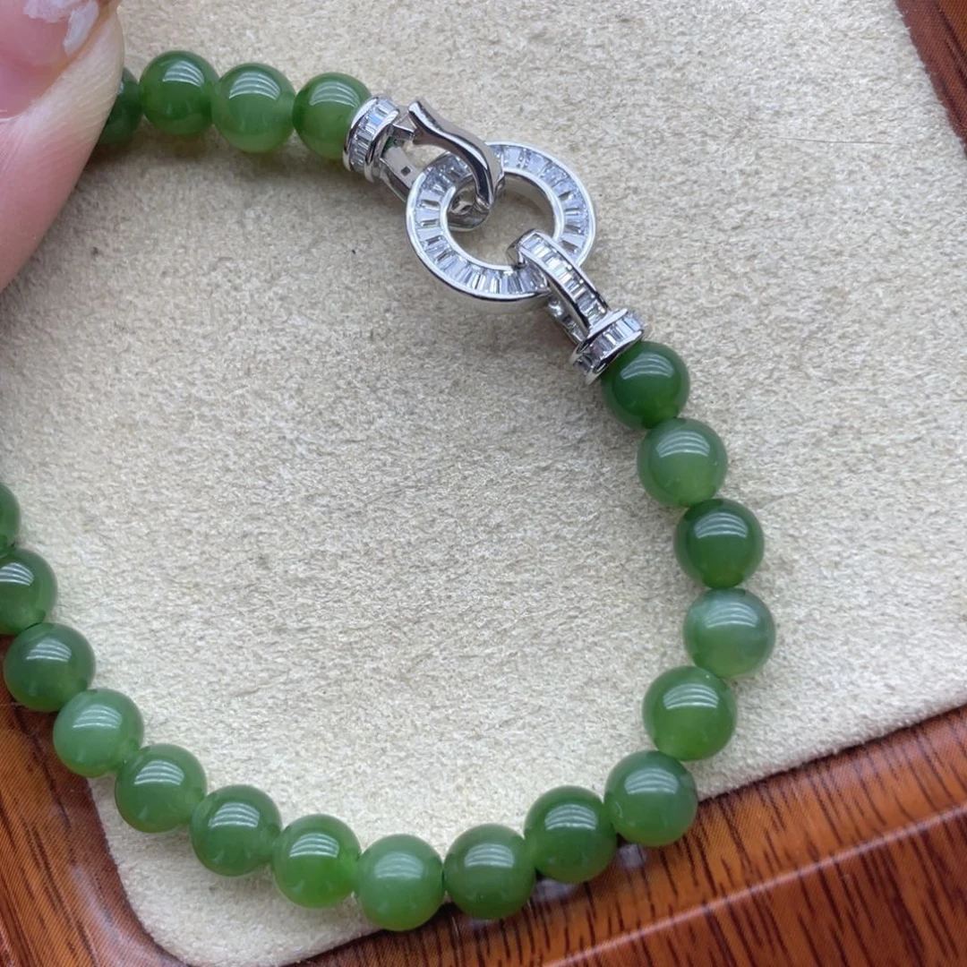 和田玉银S925镶嵌手链16手围