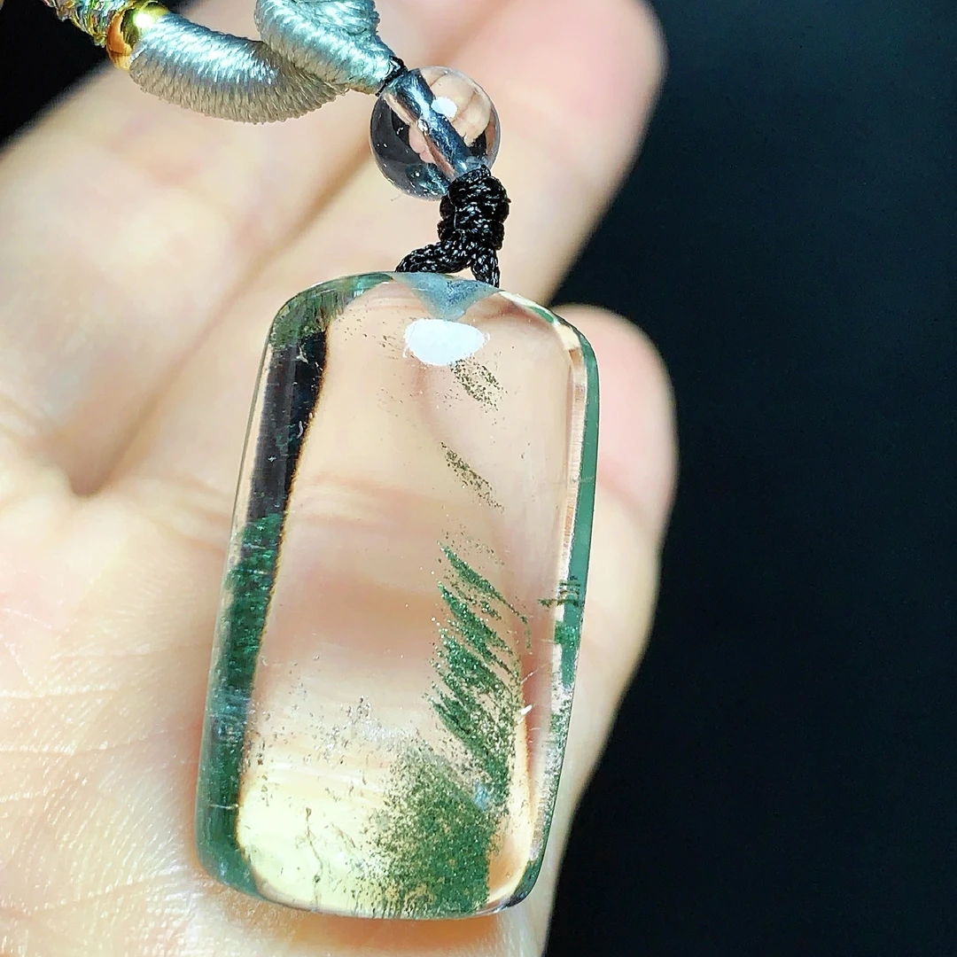 东海水晶天然千层绿幽灵水晶吊坠毛衣链无事牌绿幽灵天然100%真品