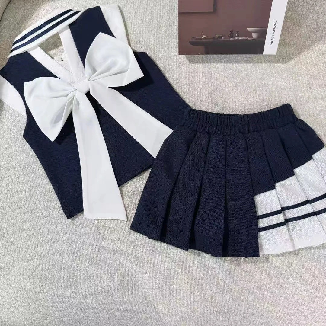 6732女童学院风套装夏季儿童洋气POLO领T恤夏装女孩百褶裙两件套