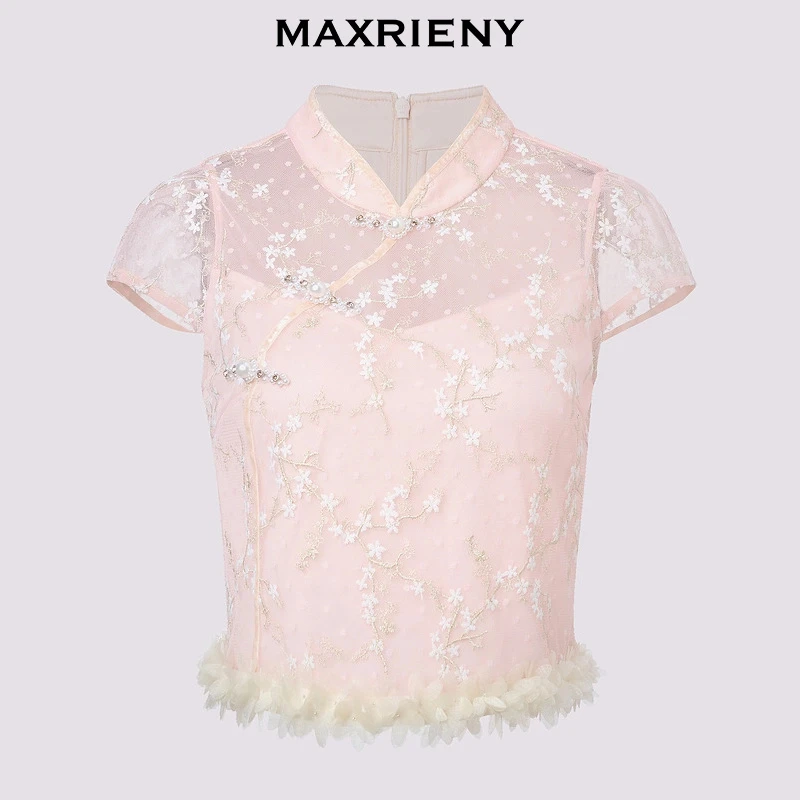 MAXRIENY玛克茜妮浪漫新中式夏季新款蕾丝绣花短袖MS85TP256R10