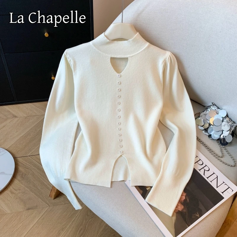拉夏贝尔秋冬毛衣打底新款洋气内搭半高领针织衫纯色时尚镂空上衣