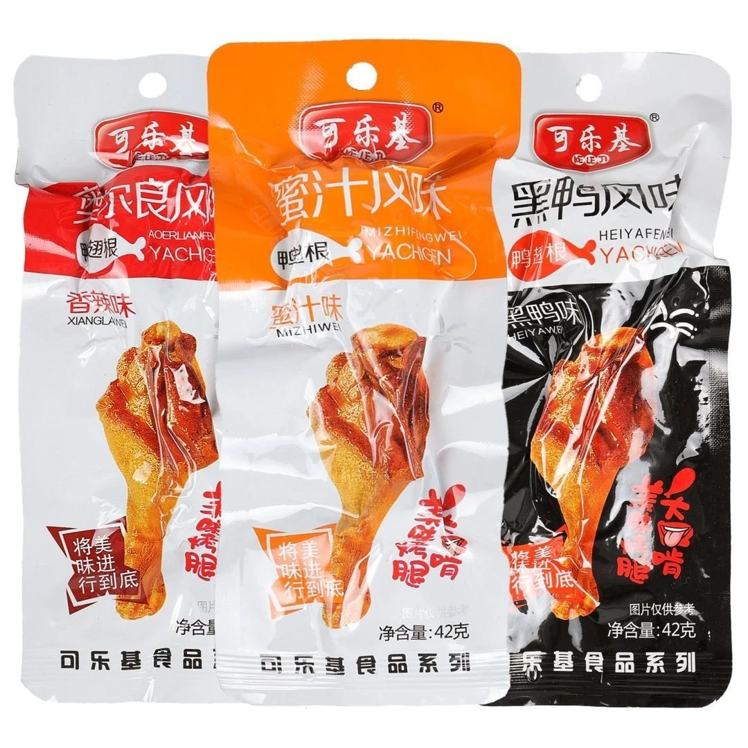 可乐基鸭翅根42g香辣蜜汁烤腿黑鸭小腿王非鸭腿鸭肉零食批发一箱