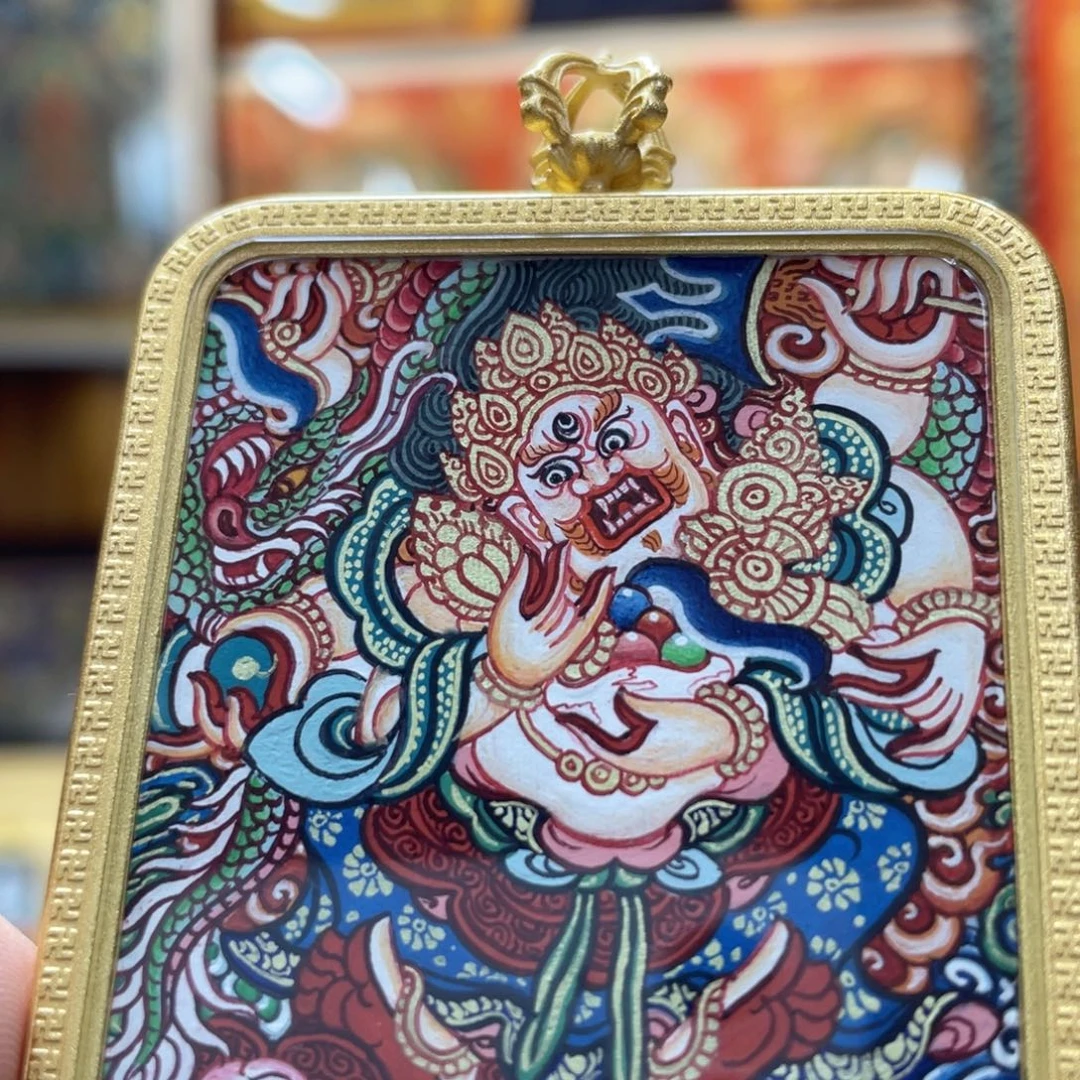 吊坠热贡纯手绘唐卡白六臂