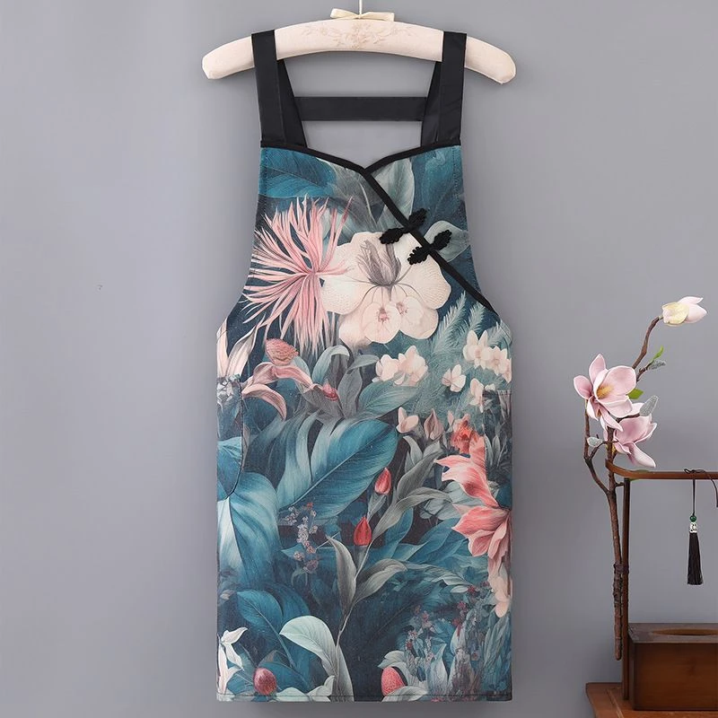 成人松弛感围腰帆布背带围裙防油透气耐脏耐磨工作服家用厨房女