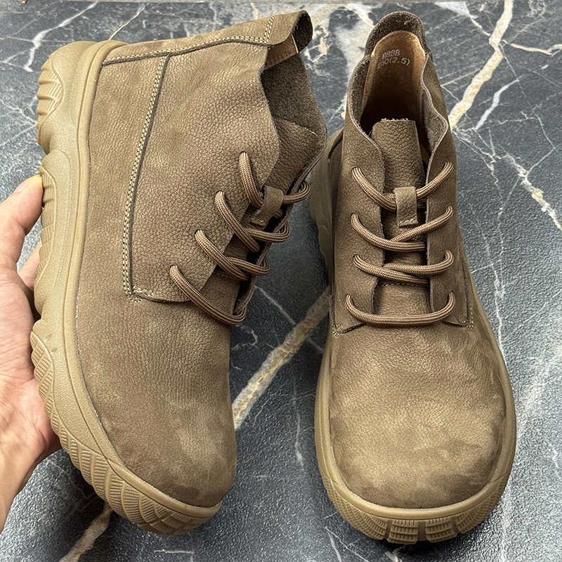 中帮马丁靴男秋冬季加绒保暖工装鞋新款头层牛皮软底厚底高帮皮鞋