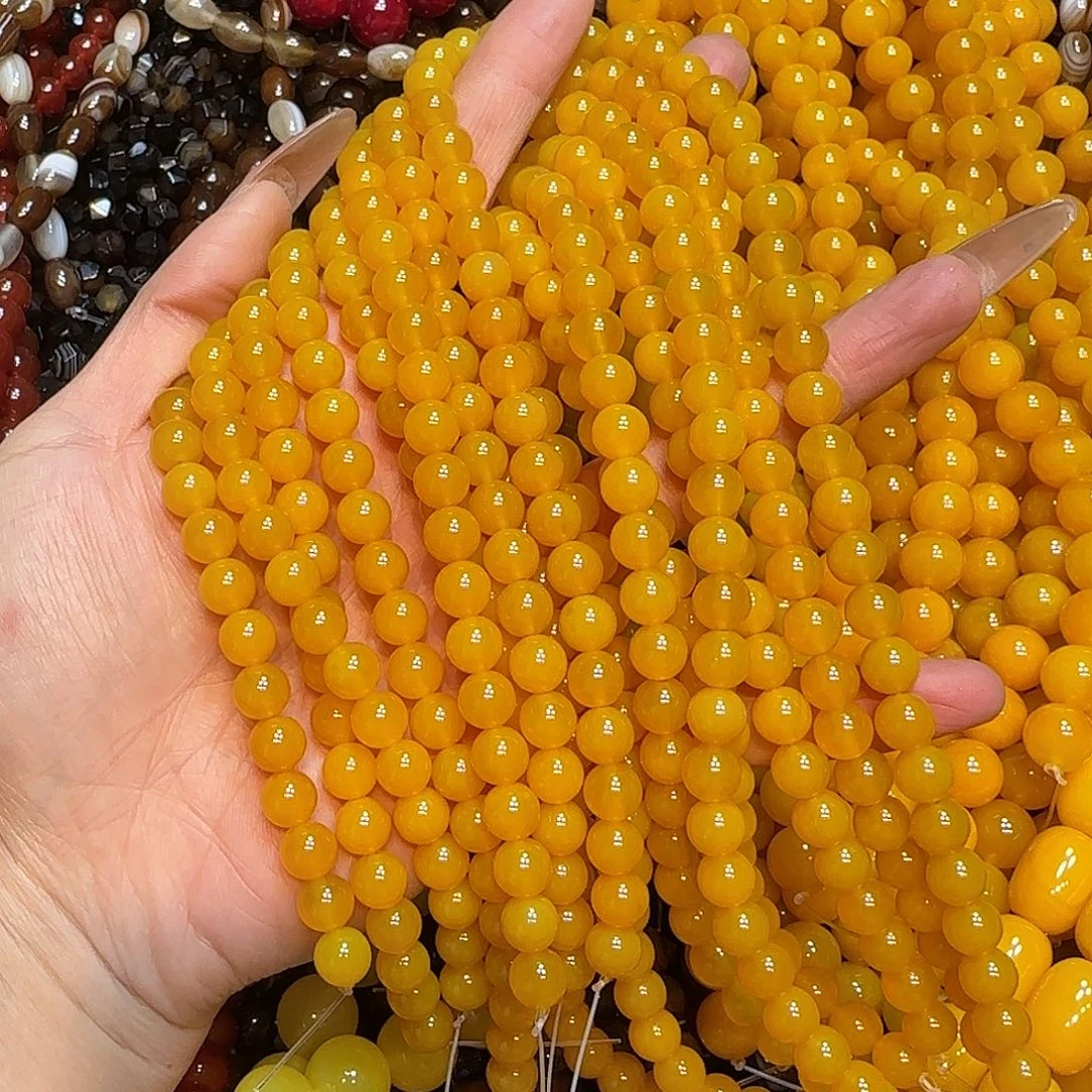 玛瑙/玉髓未镶嵌珠宝半成品8mm满肉黄玛瑙一条