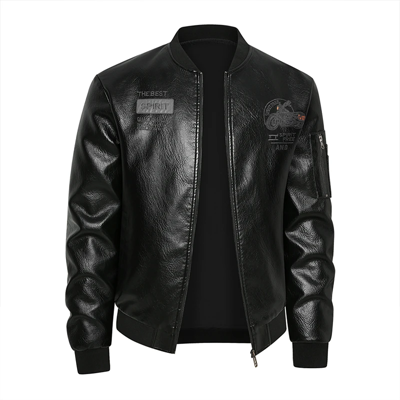 男士复古黑色机车皮衣春秋冬季休闲短款刺绣复古加绒皮夹克外套