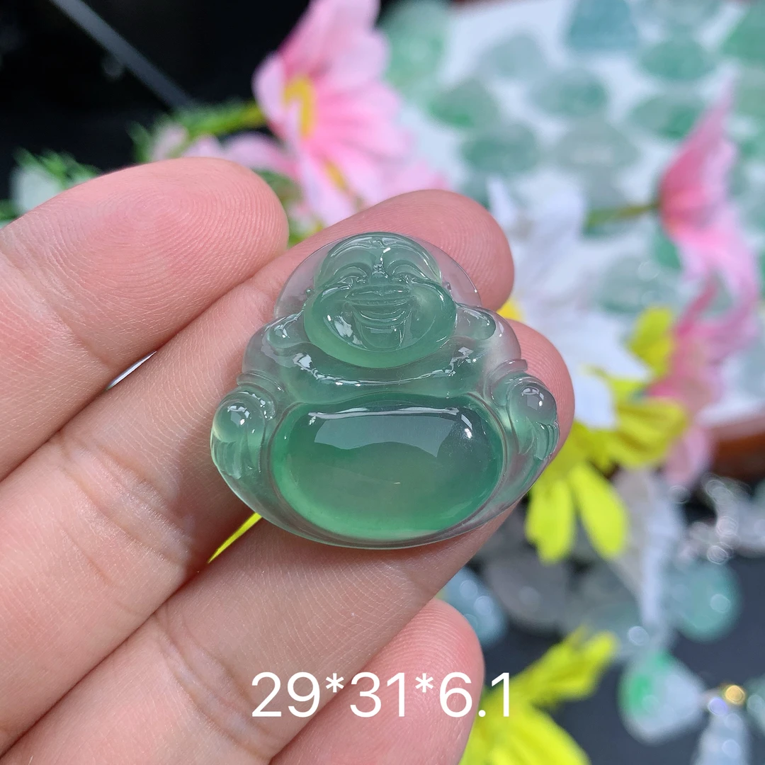 缅甸天然翡翠A货冰种满绿佛公吊坠钟百搭精致雕刻礼物玉石妈妈