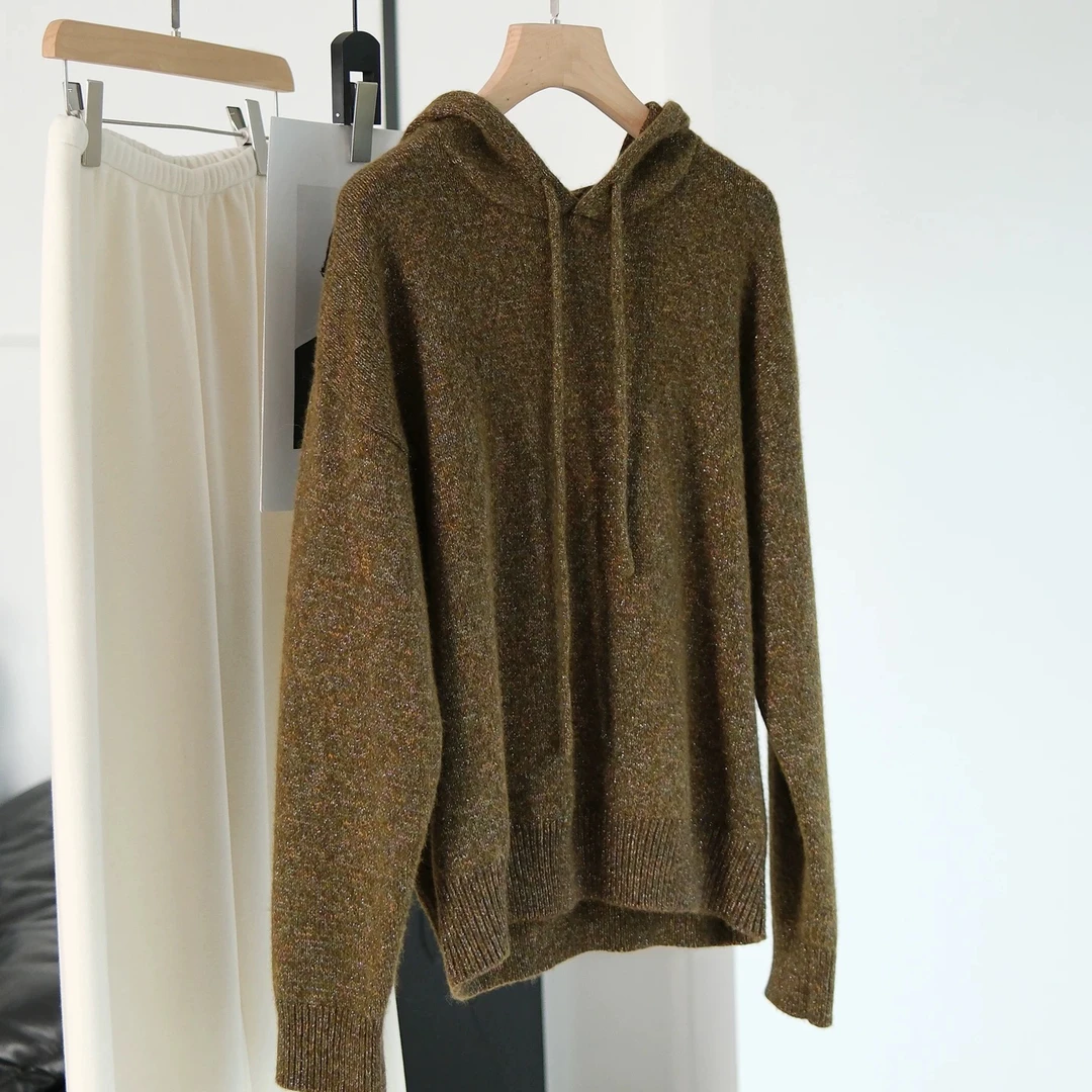 花纱连帽加厚短款休闲毛衣减龄套头上衣