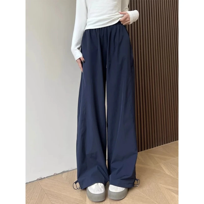 藏青色美式速干女裤裤子工装裤女夏季薄款宽胯直筒阔腿休闲裤女士