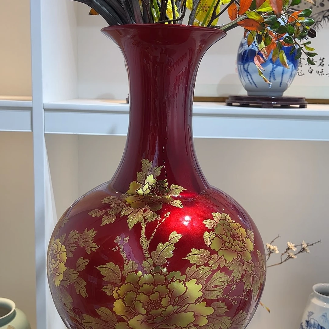 用***6摆件56cm红牡丹瓶
