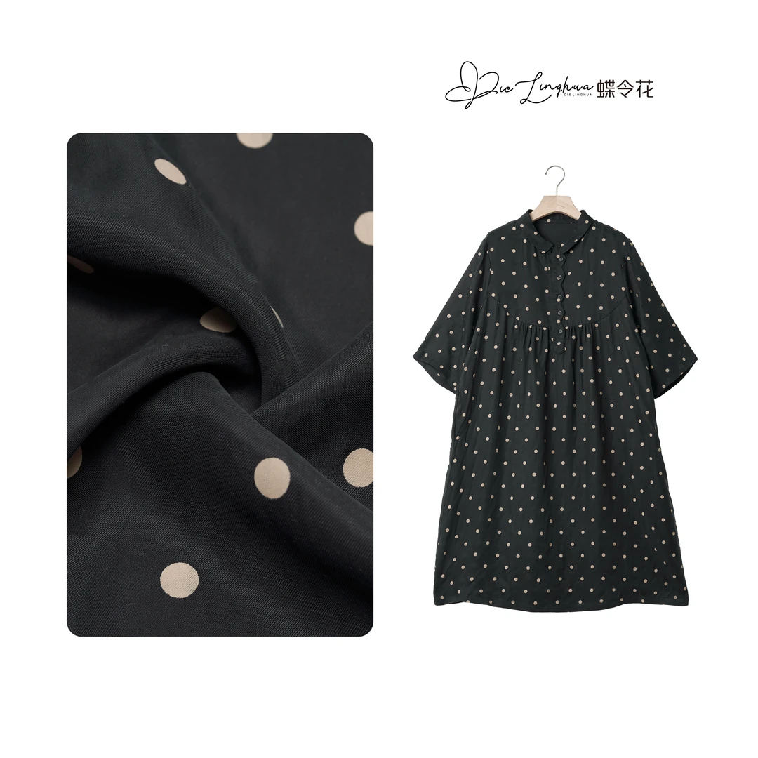 蝶令花秋季宽松舒适休闲波点短袖连衣裙24831