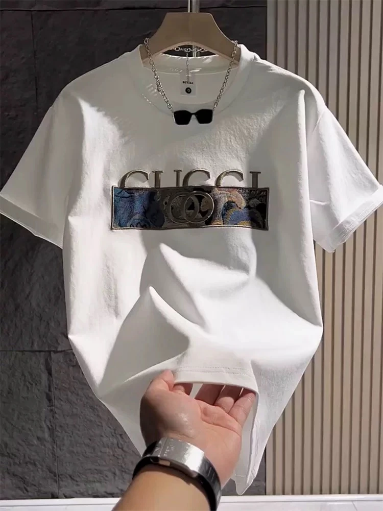 短袖T恤印花短袖情侣装夏季圆领男士休闲白色半袖时尚