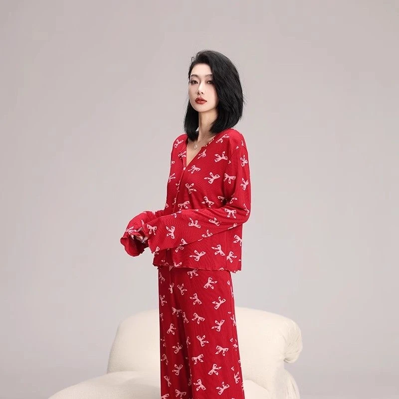 MILORD【蝴蝶结系列】休闲女士睡衣长袖长裤家居服可外穿时尚甜美