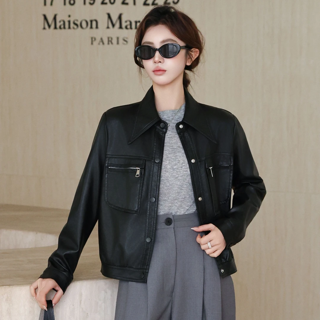 2025秋季新款正肩皮衣外套女短款设计感机车皮夹克潮款上衣女