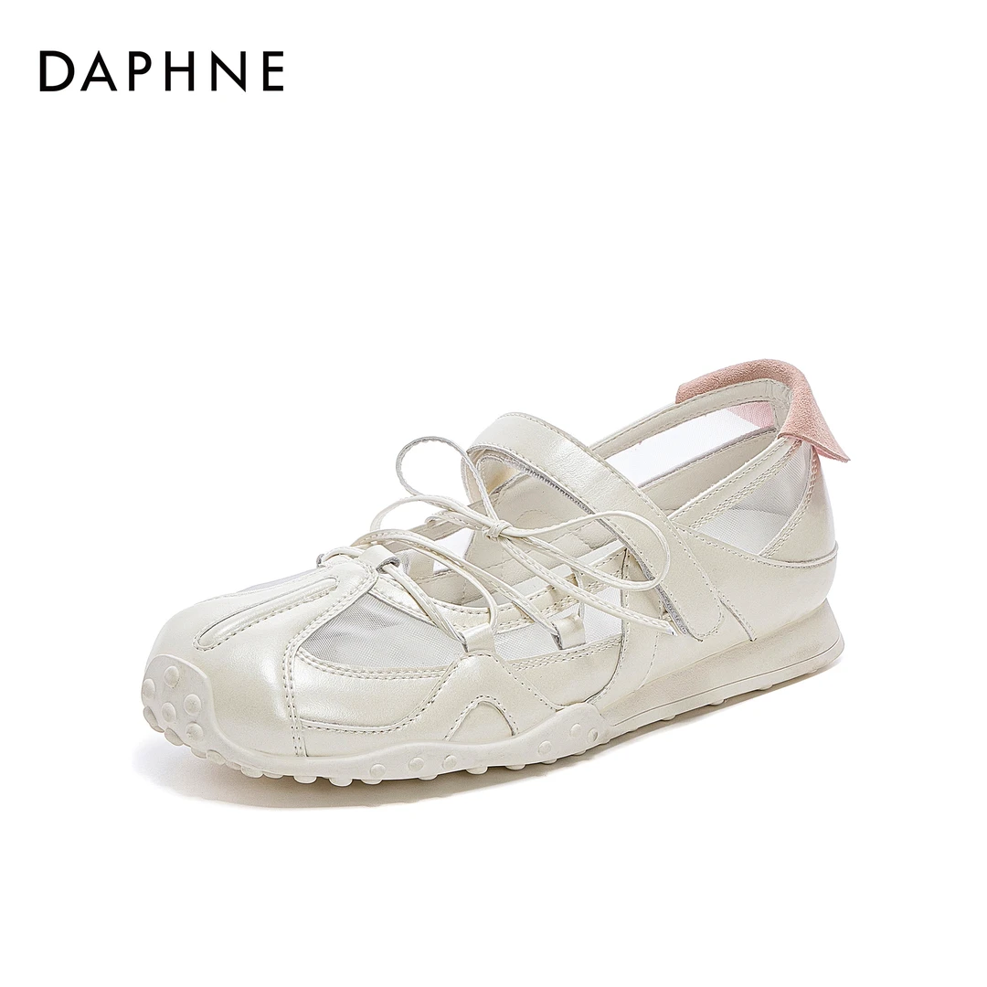 达芙妮时尚德训鞋女2025夏季新款透气网面软底芭蕾百搭休闲小白鞋