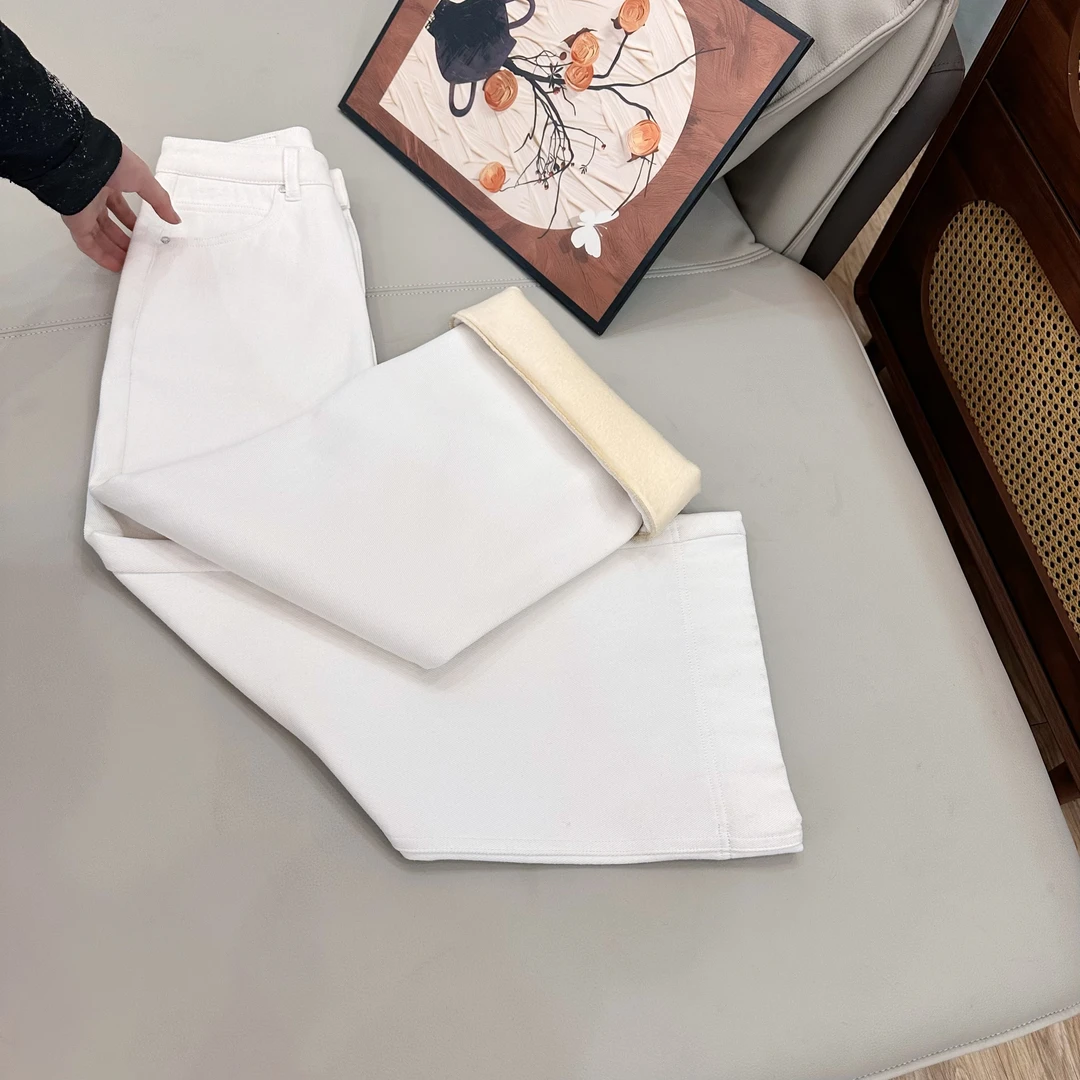 8619冬季加绒保暖高腰显瘦窄版直筒牛仔裤垂感女士宽松阔腿牛仔裤