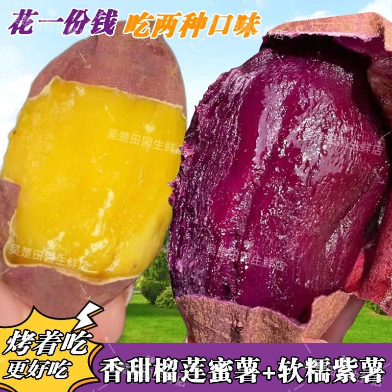 【双拼组合】正宗榴莲蜜薯香甜软糯云南黑美人紫薯流油糖心新鲜整箱