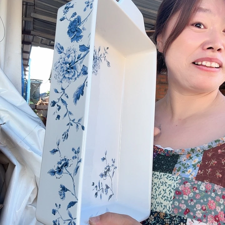 外贸尾单高温陶瓷微瑕超大青花烤盘