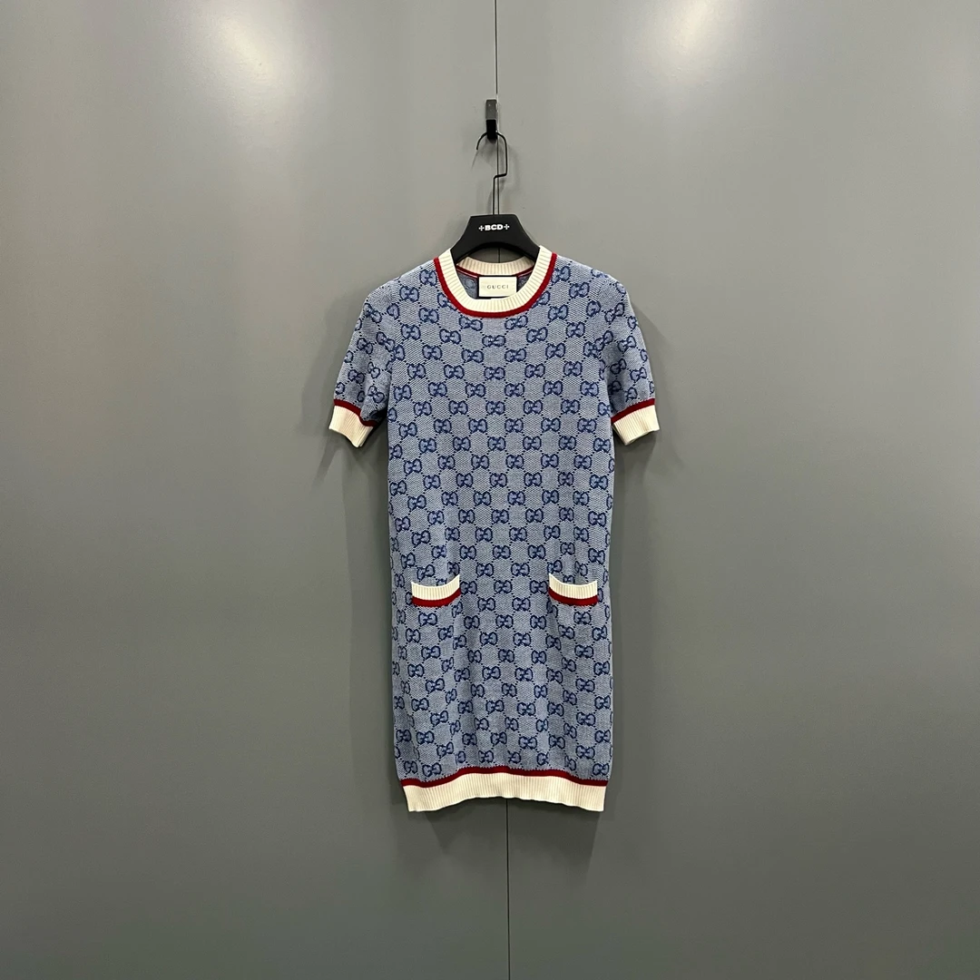 95新 GUCCI/古驰 tt12 满印GG针织短袖连衣裙 S码/95新/610269