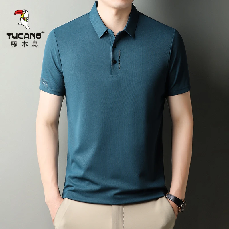 【夏季新品】啄木鸟男士商务纯色翻领舒适无痕短袖T恤男装POLO衫