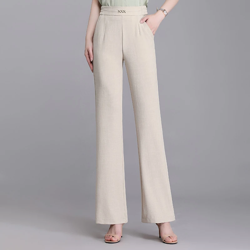 【主播同款】冰凉天丝高腰宽松显瘦直筒女裤夏季薄款休闲洋气长裤