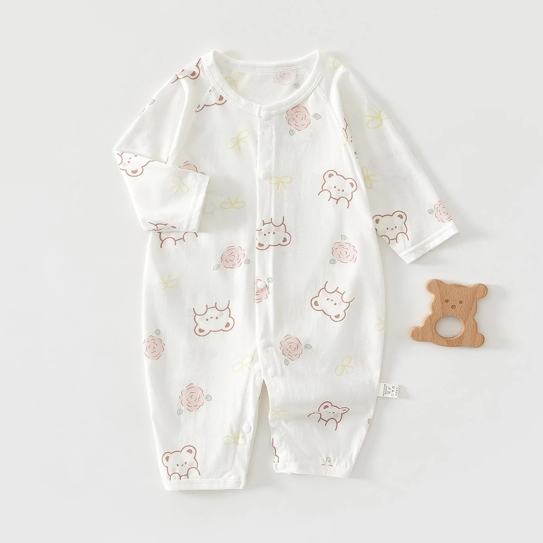 婴儿连体衣纯棉夏季超薄款新生儿衣服宝宝哈衣长袖空调服睡衣夏装